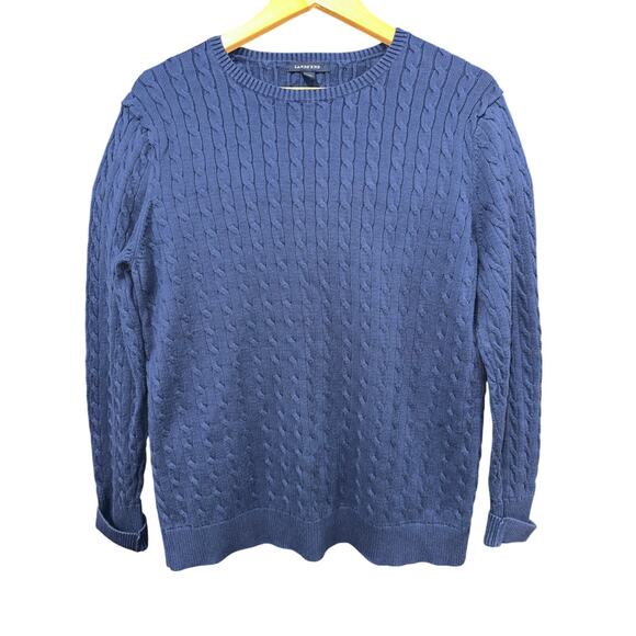 Land’s End Cable Knit Sweater pull over Navy Blue XL Preppy Classic lightweight - Picture 1 of 5